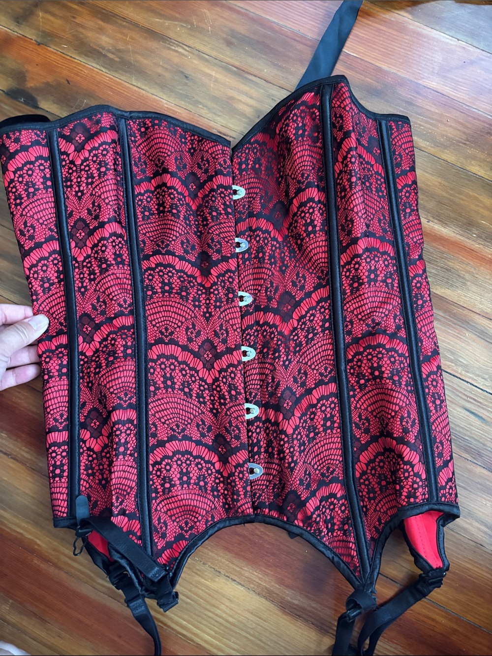 Lacey black and red lingerie